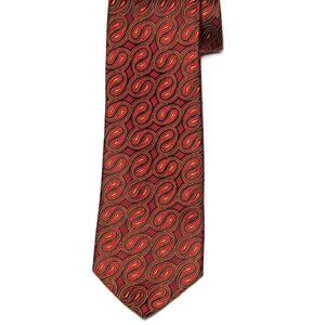 Robert Talbott Silk Tie Red Black Gold Wavy Geometric Men's Long